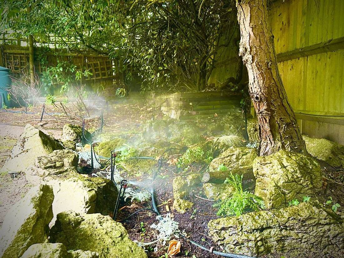 Micro-jet irrigation in a rockery